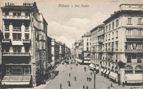 Old postcard of Via Dante, Milan 