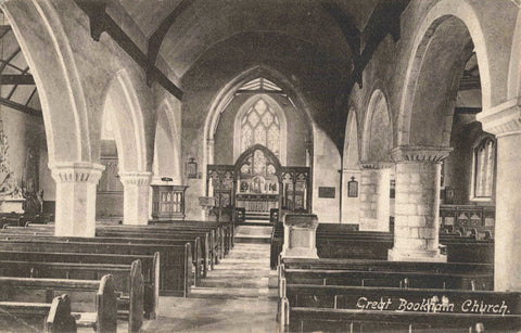 Pre 1918 postcard of Great Bookham church interior, Surrey