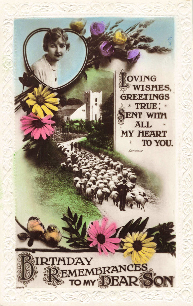 vintage birthday greetings postcard to son