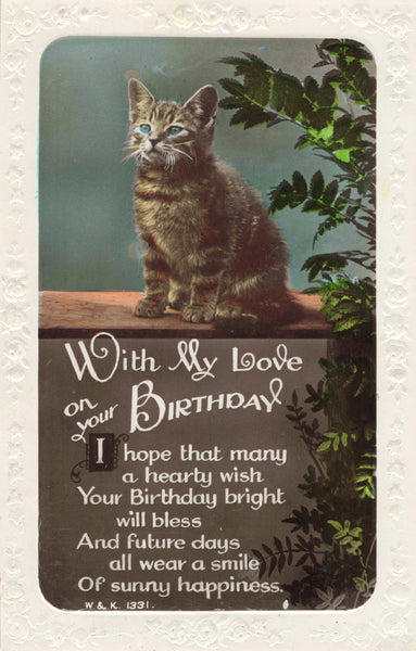 OLD BIRTHDAY GREETINGS POSTCARD, TO DENNIS - CAT (ref 5628/22)