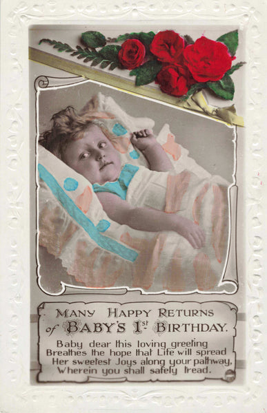 OLD BIRTHDAY POSTCARD, 1ST BIRTHDAY, TO DENNIS (ref 5630/22)