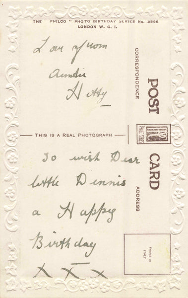 OLD REAL PHOTO BIRTHDAY GREETINGS POSTCARD TO DENNIS (ref 5635/22)