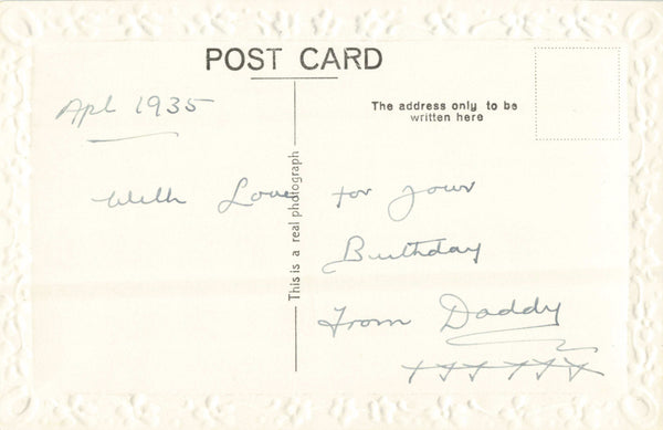 REAL PHOTO BIRTHDAY POSTCARD TO DENNIS, 1935 - DOG (ref 5643/22)