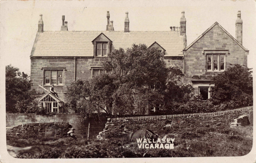 Old real photo postcard of Wallasey Vicarage in Wirral, Cheshire