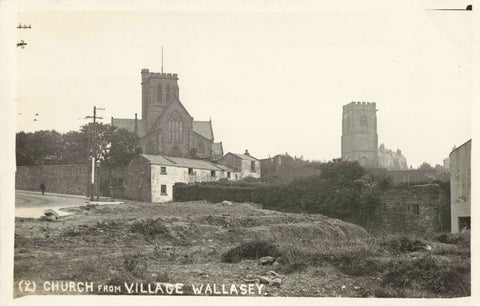 Old real photo postcard of the Church from the Village, Wallasey, Wirral, Cheshire