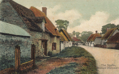 Old postcard of The Stocks, Stanton Harcourt, Oxfordshire