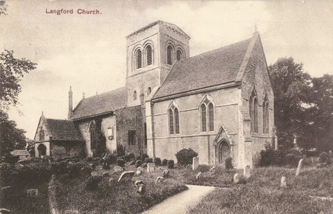 Old postcard of Langford Church in Oxfordshire