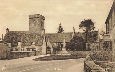Old postcard titled Brize Norton, shows church