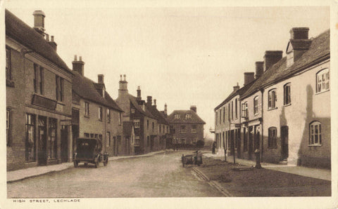 Old postcard of High Street, Lechlade in Gloucestershire