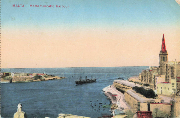 Old postcard of Malta Marsamuscetto Harbour