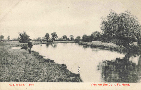Old postcard of View on the Coln, Fairford in Gloucestershire