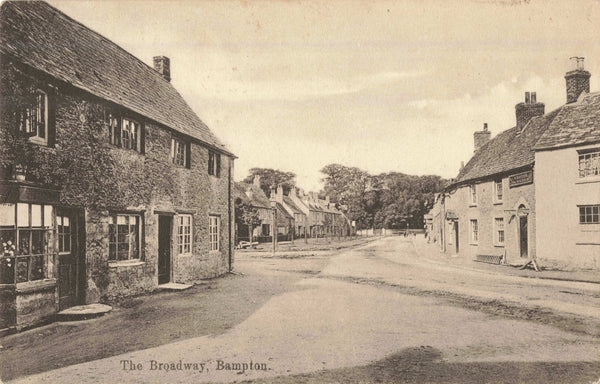 Old postcard of The Broadway, Bampton in Oxfordshire