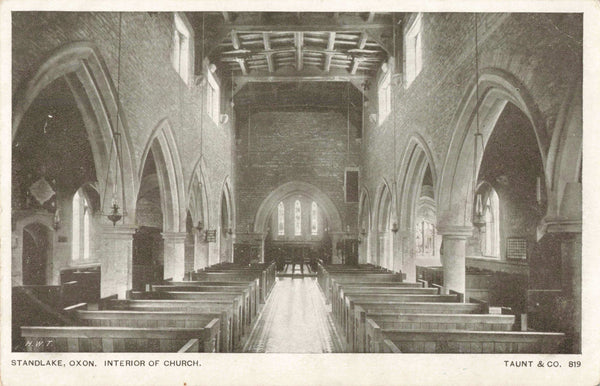 Old&nbsp; postcard showing the interior of the Church at Standlake, Oxfordshire