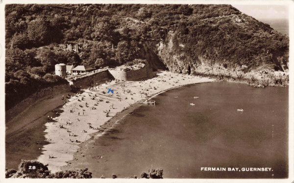 Old real photo postcard of Fermain Bay, Guernsey