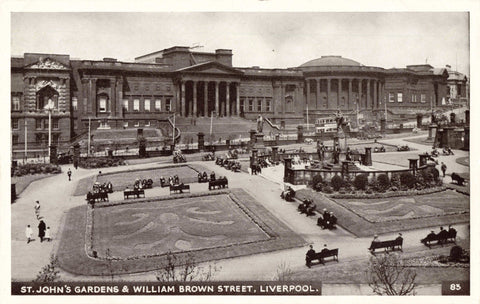 Old postcard of St John's Gardens &amp; William Brown Street, Liverpool