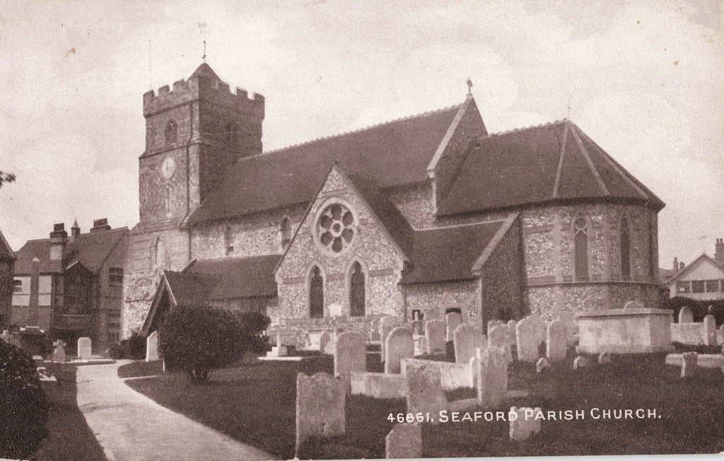 Old postcard of Seaford Parish Church in Sussex