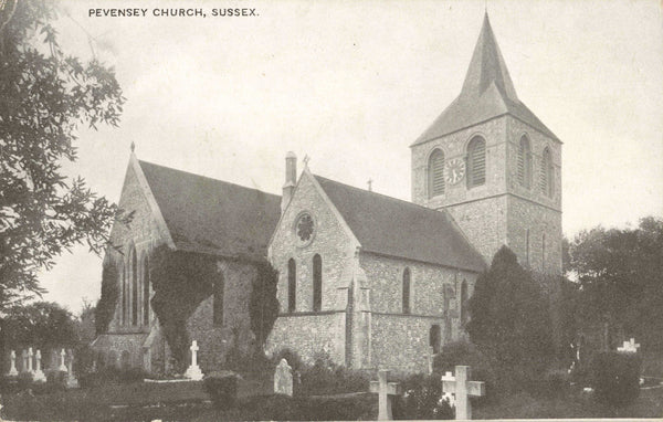 Old postcard of Pevensey Church, Sussex