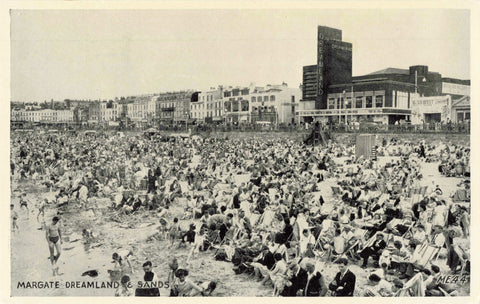 Old postcard of Margate showing Dreamland and the sands