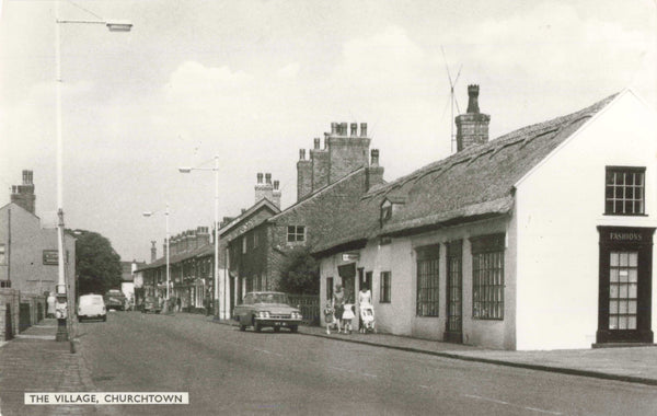 Old postcard of The Village, Churchtown, nr Southport
