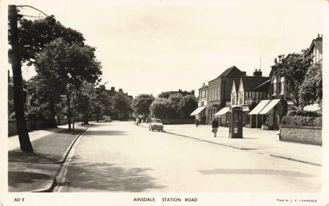 Old real photo postcard of Station Road, Ainsdale, nr Southport