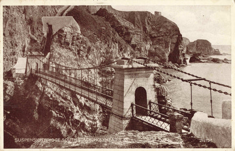 Old postcard of South Stack Suspension Bridge, Holyhead, Anglesey
