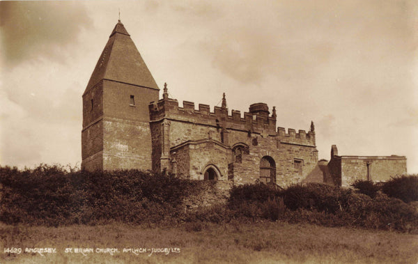 Old postcard of St Eilian Church, Llaneilian, Anglesey