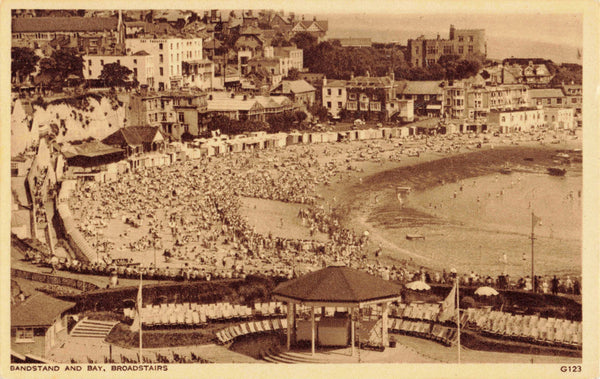 Old postcard of Bandstand and Bay, Broadstairs in Kent