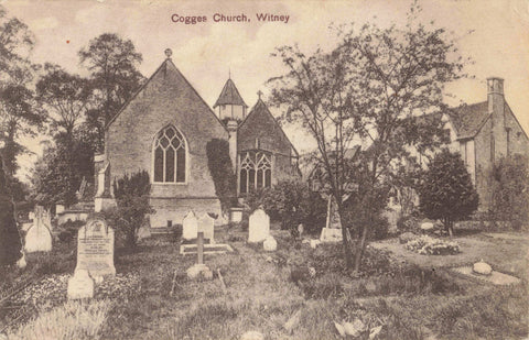 Old postcard of Cogges Church, Witney, Oxfordshire
