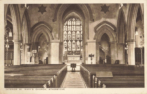 Old postcard of Interior, St Mary's Church, Atherstone in Warwickshire