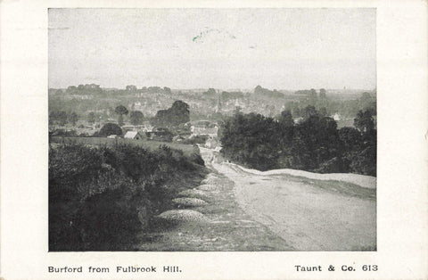 Old postcard of Burford from Fulbrook Hill, in Oxfordshire