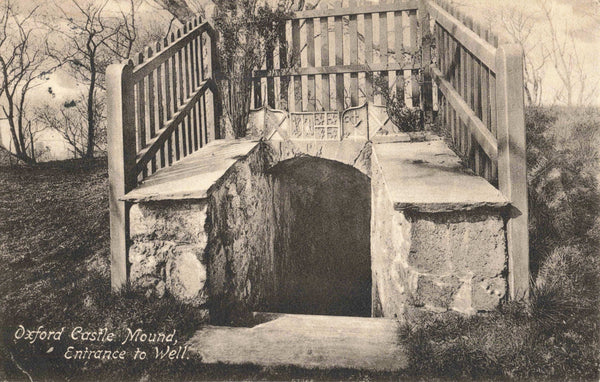 1909 postcard of Oxford Castle Mound, Entrance to Well