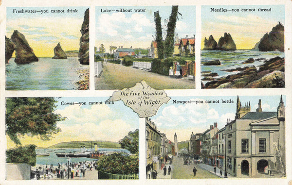 Old postcard of The 5 Wonders of the Isle of Wight