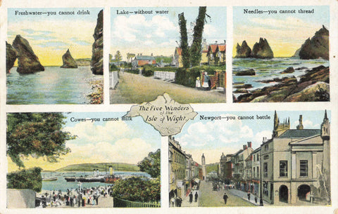 Old postcard of The 5 Wonders of the Isle of Wight