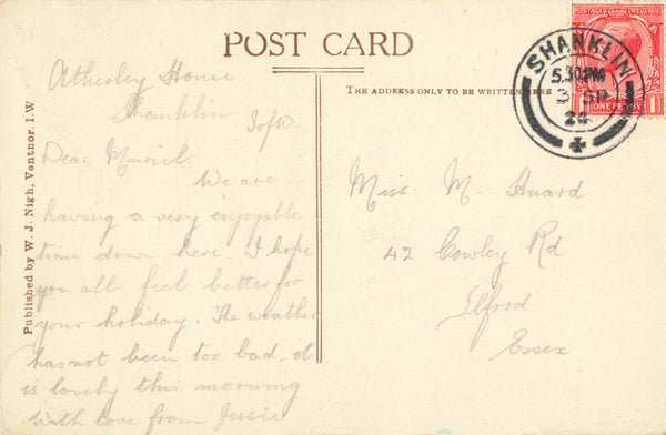 HARD TENNIS COURTS, SHANKLIN, ISLE OF WIGHT, 1920S POSTCARD (ref 5382/J/24)