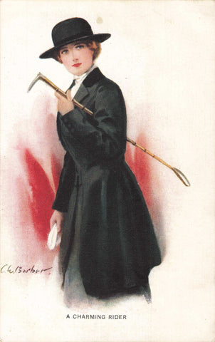 Old postcard entitled A Charming Rider - lady with crop