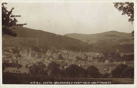 Old real photo postcard, Galashiels from New Golf Course