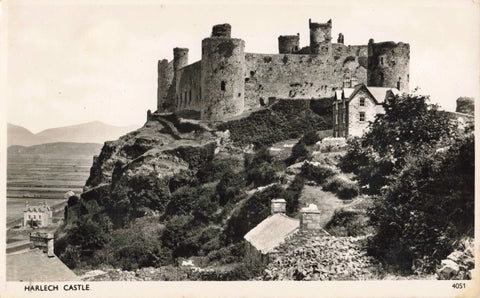 Old real photo postcard of Harlech Castle