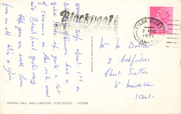 MARINE HALL & GARDENS, FLEETWOOD, 1970s POSTCARD (ref 6691/J/24)