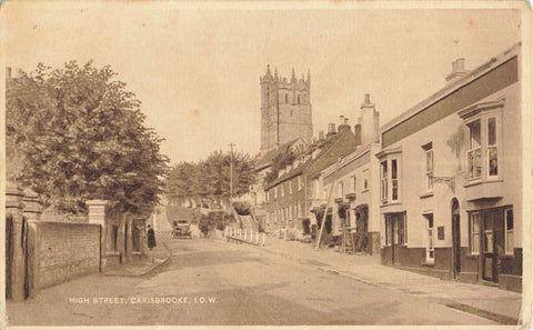 Old postcard of High Street, Carisbrooke, Isle of Wight