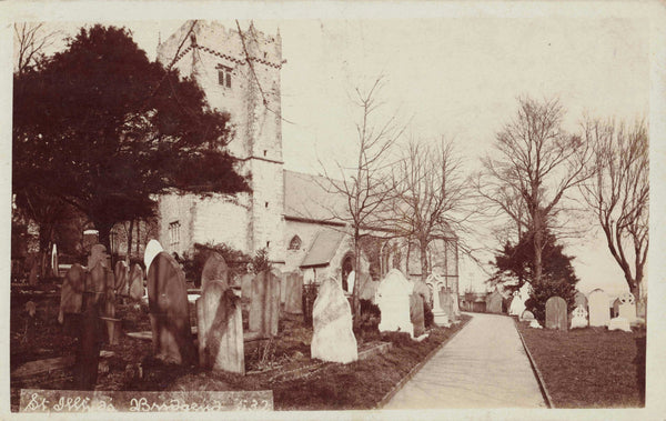 Old real photo postcard of St Illtyd's Church, Bridgend