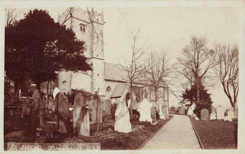 Old real photo postcard of St Illtyd's Church, Bridgend