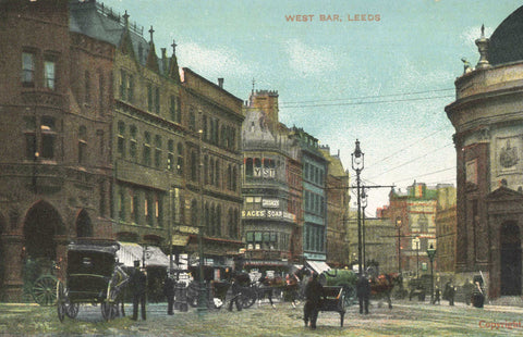 Old postcard of West Bar, Leeds in Yorkshire