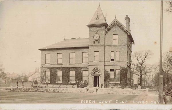 Early 1900s real photo postcard of Birch Lane Club, Longsight, Manchester