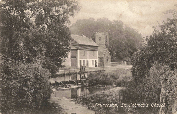 Old postcard of St Thomas's Church, Launceston, Cornwall