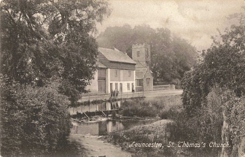 Old postcard of St Thomas's Church, Launceston, Cornwall