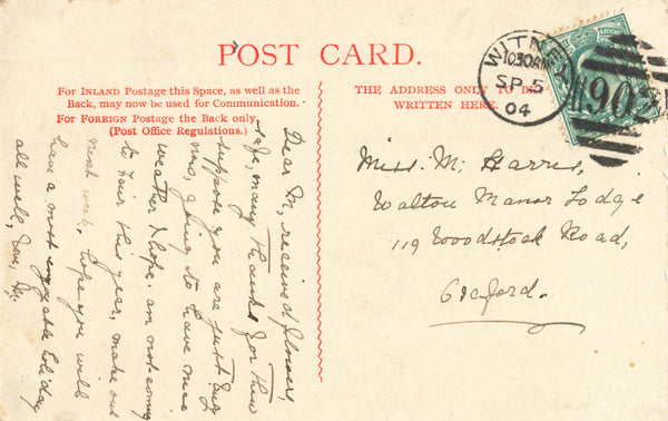 1904 duplex postmark Witney