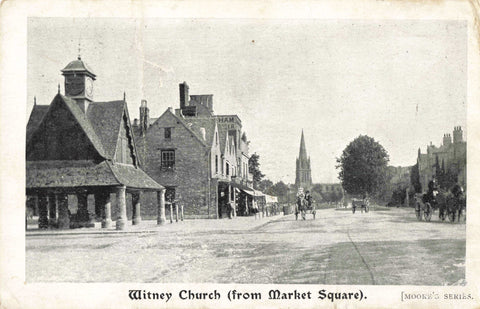 Old postcard of Witney Church from Market Square, posted 1905