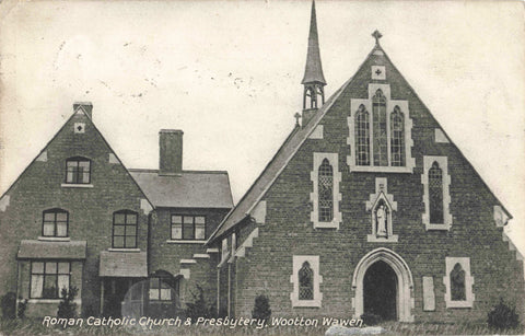 Old postcard of Roman Catholic Church and Presbytery, Wootton Wawen in Warwickshire