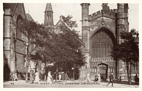 Old postcard of West Front, Chester Cathedral