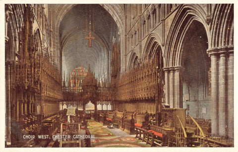 Old postcard of Choir West, Chester Cathedral